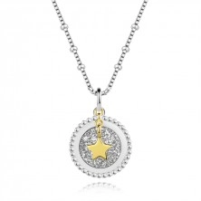 Náhrdelník zo striebra 925 - kruh, strieborné glitre, hviezda zlatej farby