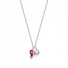 Strieborný 925 náhrdelník - tmavoružový zirkón, číra zirkónová línia, nepravidelné srdce, písmená MOM