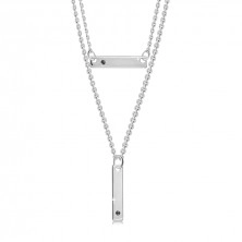Dvojitý 925 strieborný náhrdelník - lesklé obdĺžniky s čiernymi briliantmi
