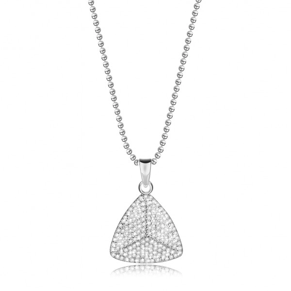 Strieborný 925 náhrdelník - trojuholník, okrúhle číre zirkóny, guličková retiazka