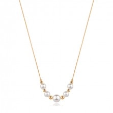 Strieborný 925 náhrdelník - ružovozlatá farba, biele syntetické perly, guličky