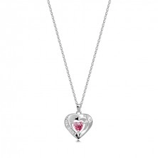 Strieborný 925 náhrdelník - obrys srdca, ružový srdiečkový zirkón, nápis "LOVE YOU MOM"
