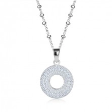 Strieborný 925 náhrdelník - zirkónový kruh, tenká retiazka, guličky