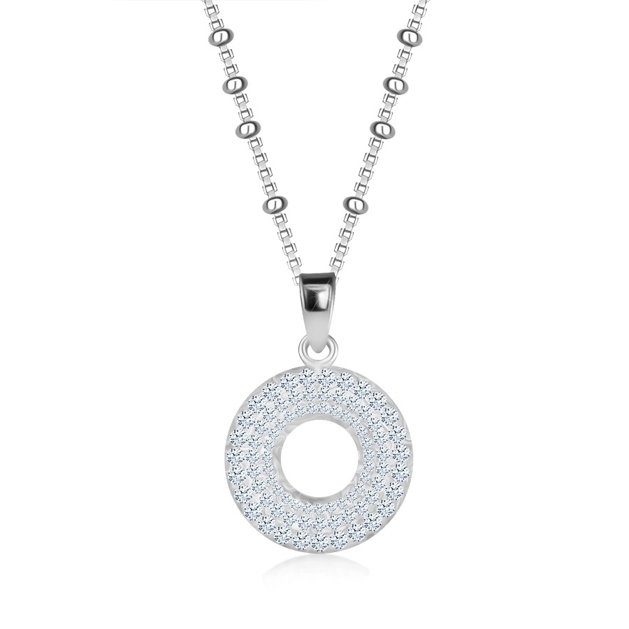 Strieborný 925 náhrdelník - zirkónový kruh, tenká retiazka, guličky