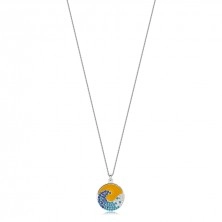 Strieborný 925 náhrdelník - západ slnka nad morom, vlna, farebné zirkóny