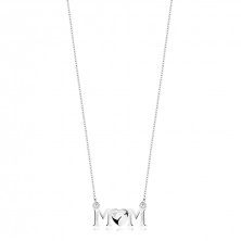 Strieborný 925 náhrdelník - nápis MOM, srdce s okrúhlym briliantom