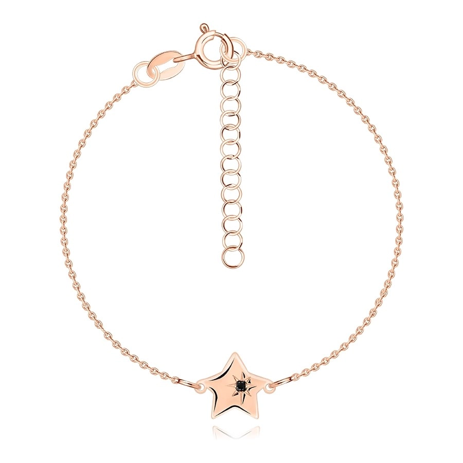 E-shop Šperky Eshop - Strieborný 925 náramok - ružovozlatá farba, čierny diamant, hviezda T04.01