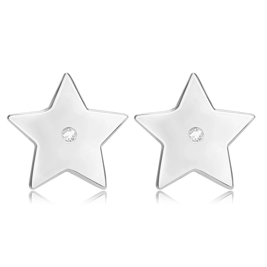 Briliantové náušnice v striebre 925 - päťcípa hviezda s diamantom, puzetky