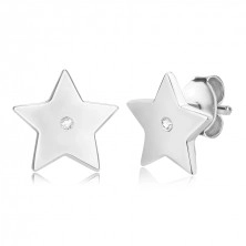 Briliantové náušnice v striebre 925 - päťcípa hviezda s diamantom, puzetky