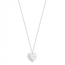 Strieborný 925 náhrdelník - briliant, ploché srdce, gravírované lístky