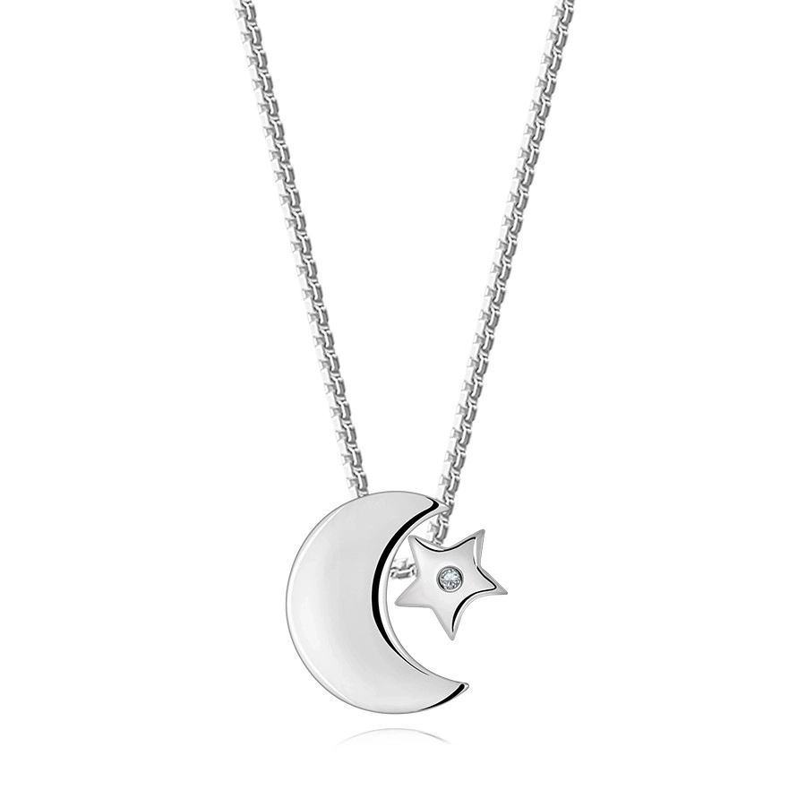 E-shop Šperky Eshop - Náhrdelník zo striebra 925 - polmesiac, hviezdička s čírym diamantom T08.12