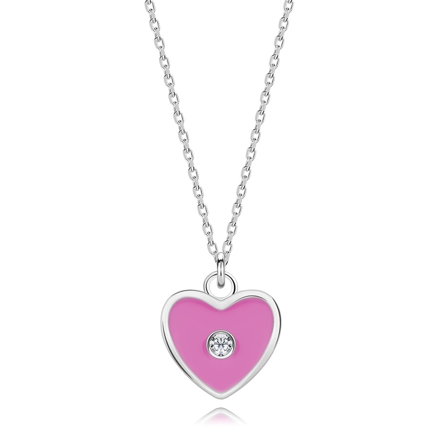 E-shop Šperky Eshop - Detský náhrdelník zo striebra 925, nastaviteľný - ružové srdce, číry diamant T09.02