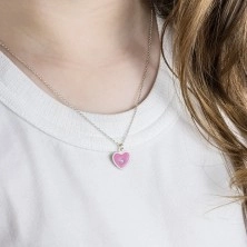 Detský náhrdelník zo striebra 925, nastaviteľný - ružové srdce, číry diamant