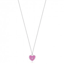Detský náhrdelník zo striebra 925, nastaviteľný - ružové srdce, číry diamant