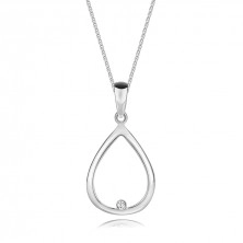 Strieborný 925 náhrdelník - diamant, kontúra slzy, nastaviteľná dĺžka