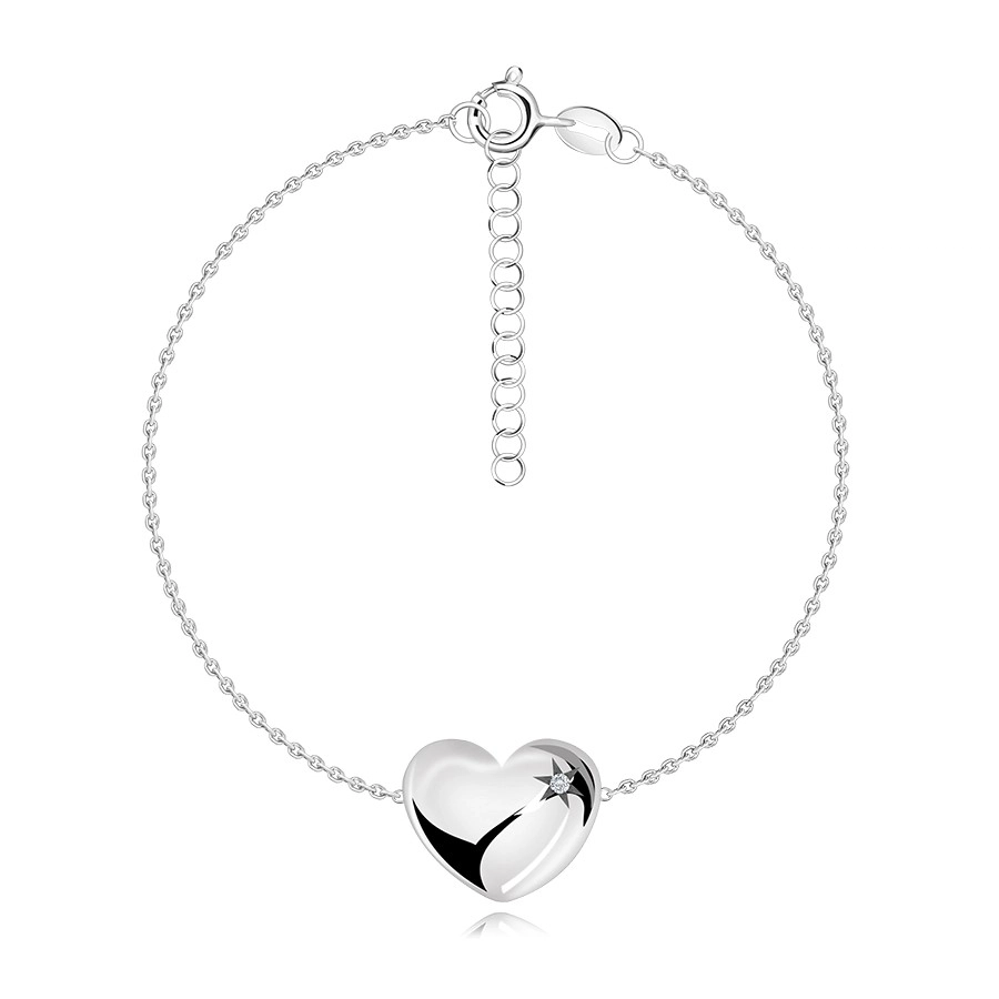 E-shop Šperky Eshop - Briliantový náramok zo striebra 925 - vypuklé srdce, hviezda Polárka, číry diamant T03.14