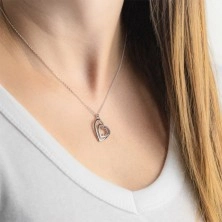 Diamantový náhrdelník v striebre 925 - spojený dvojitý obrys srdca, číry briliant