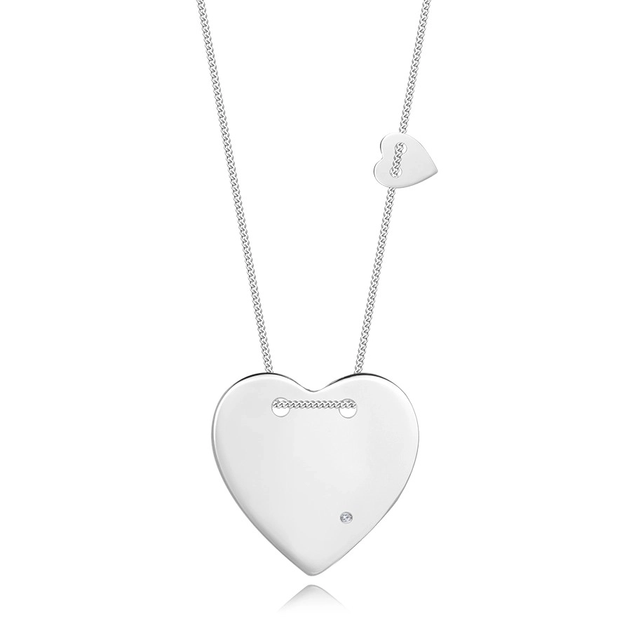 E-shop Šperky Eshop - Briliantový náhrdelník zo striebra 925 - dve prevlečené srdcia, okrúhly diamant T12.09
