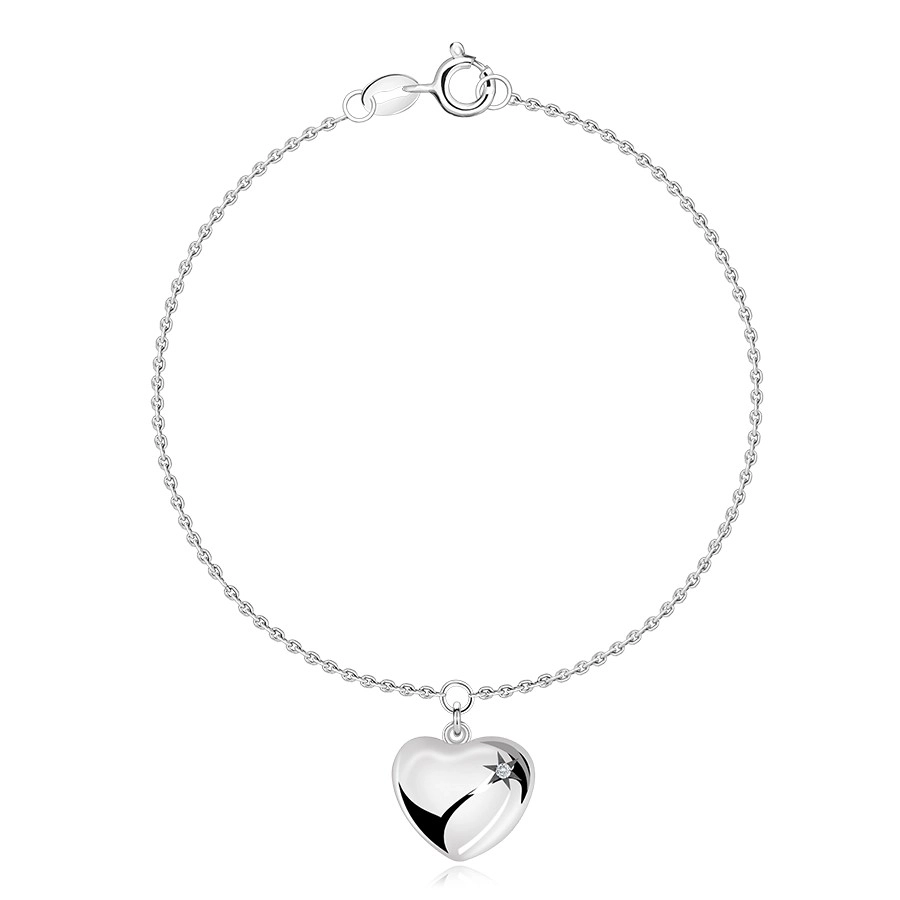 E-shop Šperky Eshop - Strieborný 925 náramok - vypuklé srdce, hviezda Polárka s diamantom T06.03