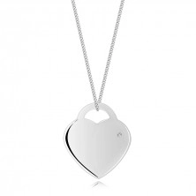Strieborný 925 náhrdelník - visiaci zámok v tvare srdca, číry briliant