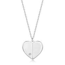 Diamantový náhrdelník zo striebra 925 - srdce so zdvihnutými stranami, okrúhly briliant