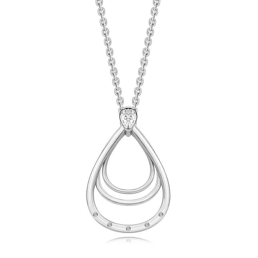 E-shop Šperky Eshop - Briliantový náhrdelník v striebre 925 - trojitý obrys slzy, okrúhle brilianty T06.14