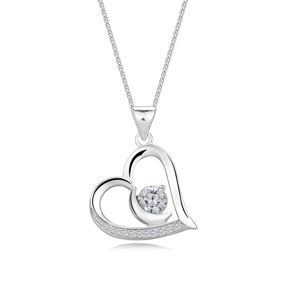 E-shop Šperky Eshop - Náhrdelník v striebre 925 - asymetrické srdce, polmesiac, okrúhle zirkóny V05.10