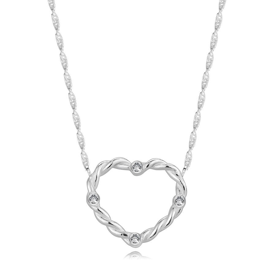 E-shop Šperky Eshop - Náhrdelník v striebre 925 - obrys srdca so zatočeným ramenom, okrúhle zirkóny V04.09