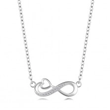Strieborný 925 náhrdelník - symbol Infinity s kontúrou srdca, číre zirkóny