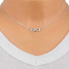 Strieborný 925 náhrdelník - symbol Infinity s kontúrou srdca, číre zirkóny