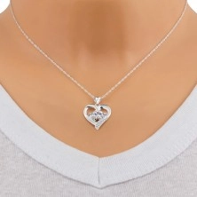 Strieborný 925 náhrdelník - srdce so širším zatočeným ramenom, srdiečkové zirkóny