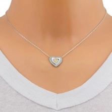 Dvojfarebný náhrdelník zo striebra 925 - srdce so striedavo hladkými a štruktúrovanými líniami