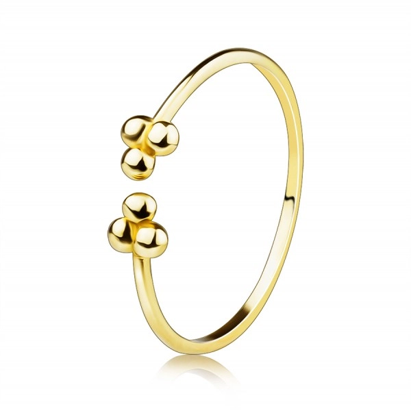 Nastaviteľný prsteň zo žltého 9K zlata - hladké guličky, tenké ramená