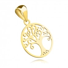 Zlatý 9K prívesok zo žltého zlata - plochý strom života v obryse kruhu