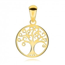 Zlatý 14K prívesok zo žltého zlata - plochý strom života v obryse kruhu
