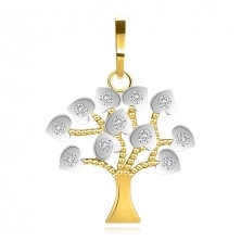 Prívesok z kombinovaného 14K zlata - strom života, číre zirkóny, vrúbky