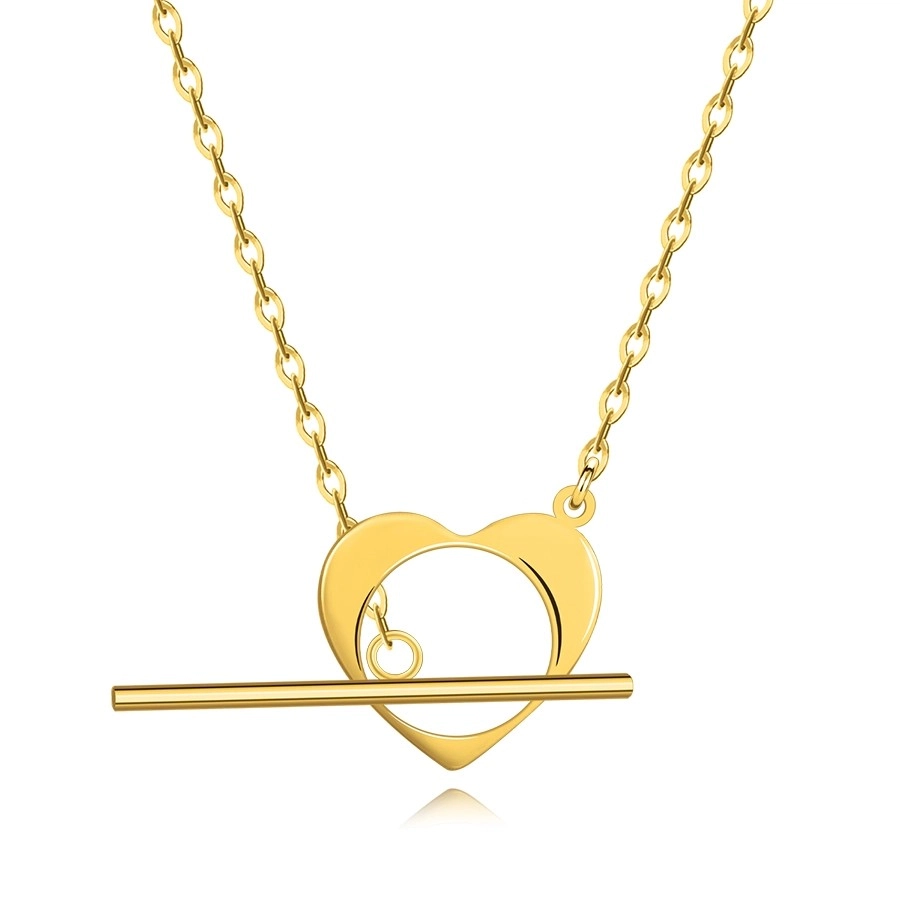 Prevliekací náhrdelník v žltom zlate 585 - srdce s výrezom, hladká palička