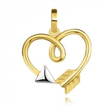 Prívesok v kombinovanom 14K zlate - obrys srdca so slučkou, Amorov šíp
