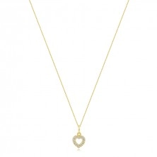 Briliantový náhrdelník zo žltého 14K zlata - obrys srdca, číre diamanty