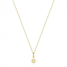 Diamantový náhrdelník v žltom 14K zlate - hviezda s hladkými a briliantovými ramenami