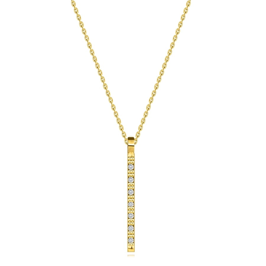 Briliantový náhrdelník v žltom 14K zlate - úzky pásik s okrúhlymi diamantmi