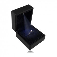 Darčeková krabička na prstene s LED svetlom - matná čierna farba, štvorec