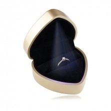 LED darčeková krabička na prstene - srdce, lesklá zlatá farba