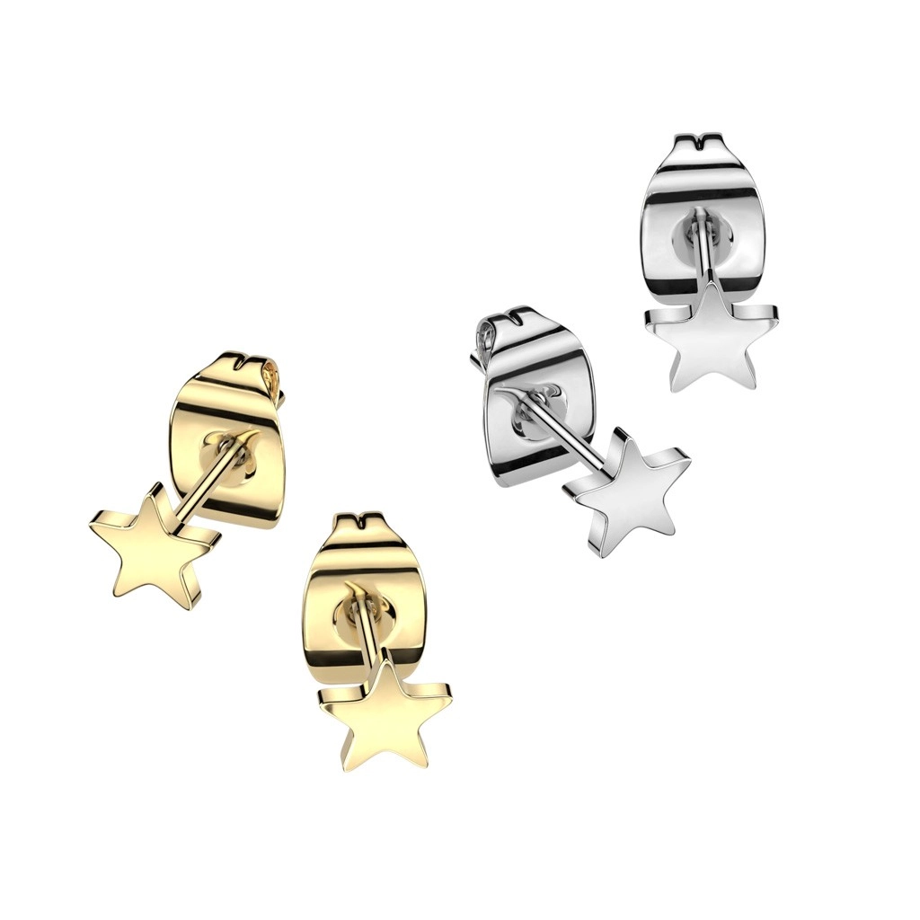 E-shop Šperky Eshop - Náušnice z titánu - ploché hviezdy, strieborná a zlatá farba, puzetky V16.15 - Farba: Zlatá