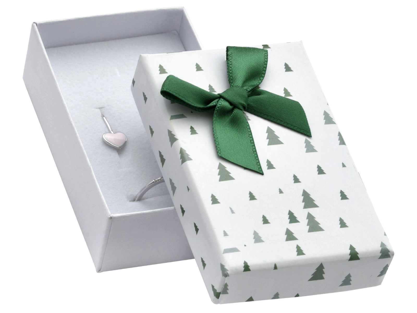 E-shop Šperky Eshop - Vianočná darčeková krabička na náušnice alebo prsteň - zelené stromčeky, mašľa Y49.01