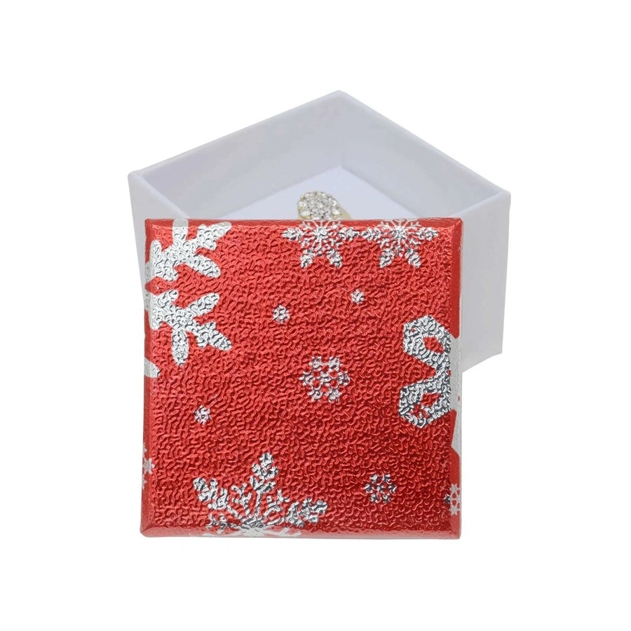 E-shop Šperky Eshop - Vianočná darčeková krabička na šperky - snehové vločky, strieborno - červená farba Y49.03