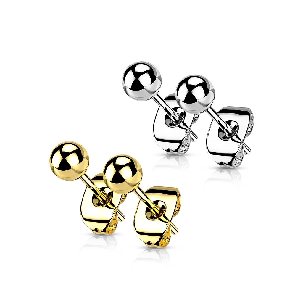 E-shop Šperky Eshop - Puzetové náušnice z titánu - jednoduché hladké guličky, 3 mm V10.15 - Farba: Zlatá