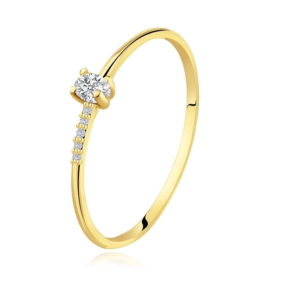 Zlatý 14K prsteň v žltom zlate - oválny zirkón, rad okrúhlych zirkónov - Veľkosť: 52 mm