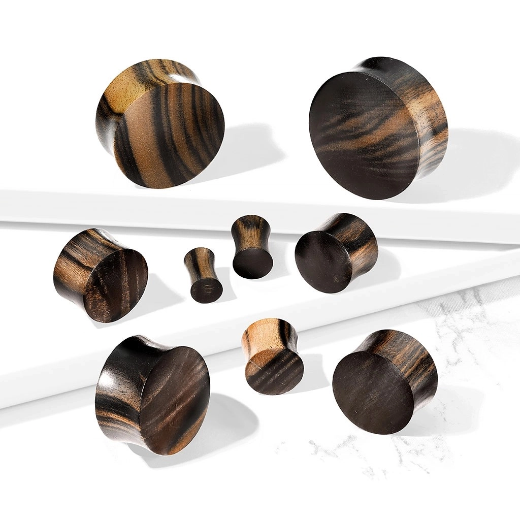Sedlový plug z ebenového dreva - prírodná textúra, rôzne veľkosti - Hrúbka piercingu: 19 mm