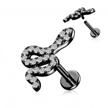 Piercing z ocele - stočený had s čírymi zirkónmi, vnútorný závit, 6 mm